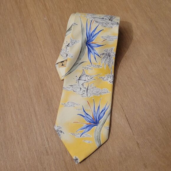 Tommy Bahama Neck Tie Marlin & Floral Pattern Multicolor Silk Tie Hawaiian - Picture 2 of 11